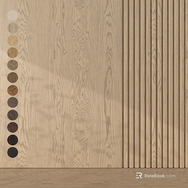 Wooden Decorative Components With Natural Grain Patterns Color Samples And Vertical Striped Panels 3d model