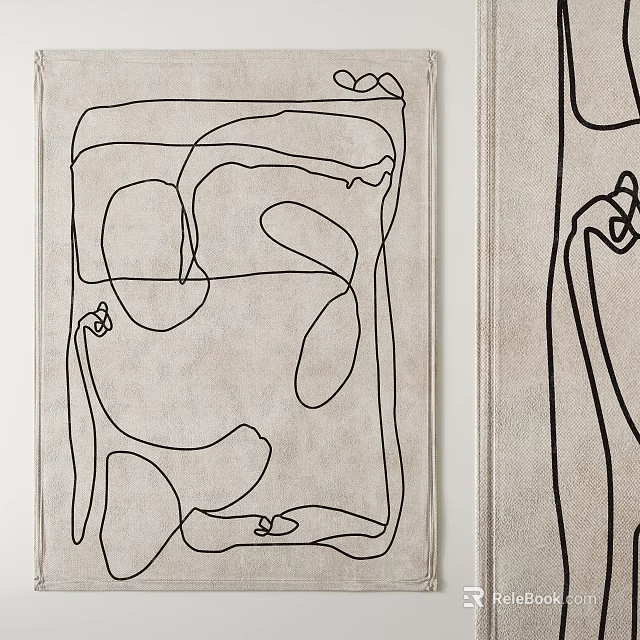 Abstract Square Rug With Curved Black Lines On Light Beige Background 3d model