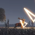 Mystical Fantasy Game Film Character Deer In Grassland With Glowing Triangle And Tree