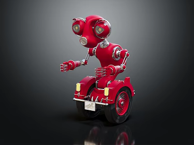 Red Smart Robot Riding Tricycle With Mechanical Arms And Illuminated Eyes 3d model