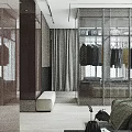 Modern Bedroom Interior With Wooden Paneled Walls Tufted Headboard Round Wall Lamps And White Bench