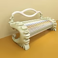 Light Green Public Chair With Wavy White Armrest Striped Seat And Decorative Curved Legs
