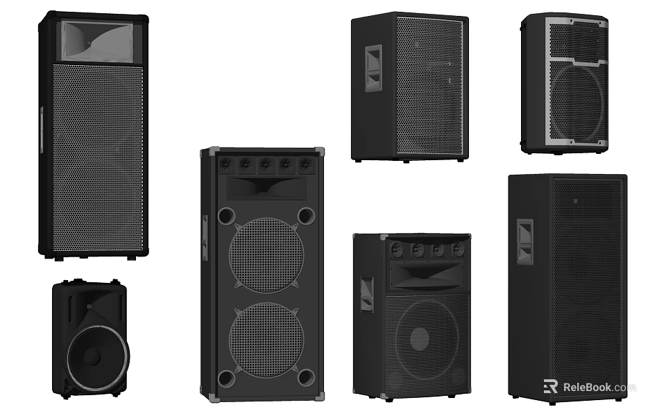 Various Black Speaker Models With Diverse Designs For Sound Systems 3d model