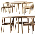 Natural Wooden Dining Table Set with Simple Design Chairs and Smooth Tabletop 3d model