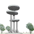Roadside Observation Tower With Multi Level Circular Platforms Supporting Pillars And Trees