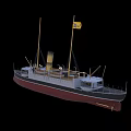 Detailed Wooden Warship Model With Two Masts Chimney Yellow Flag And Black Red Hull
