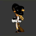 Anime Game Character In Witch Costume With Yellow Hat Holding Magic Staff and Broom