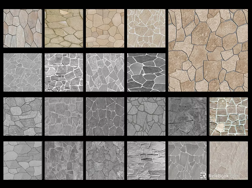 Garden Path Paving With Various Stone Textures And Color Design Patterns 3d model