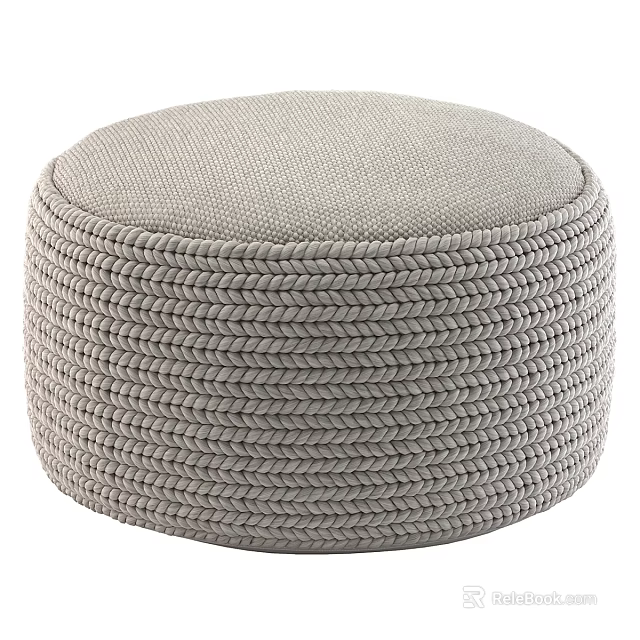 Round Gray Woven Ottoman with Minimalist Design for Living Room Decor 3d model 