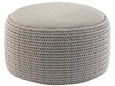 Round Gray Woven Ottoman with Minimalist Design for Living Room Decor 3d model