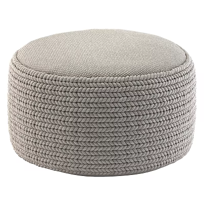 Round Gray Woven Ottoman with Minimalist Design for Living Room Decor 3d model