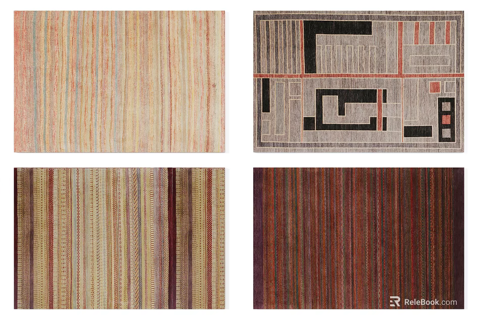 Square Rugs With Striped And Geometric Patterns In Various Warm Color Tones 3d model 