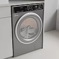 Midea Gray Washing Machine With Transparent Door And Clothes In Modern Laundry Room