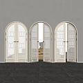 Elegant White Arched Double Doors With Ornate Glass Panels In Living Room Interior