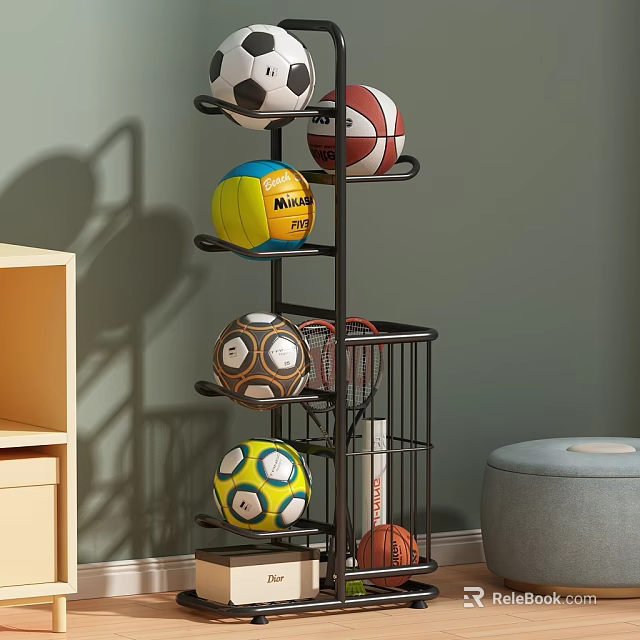Multilayer Ball Storage Rack Holding Soccer Volleyball Basketball And Storage Basket 3d model 
