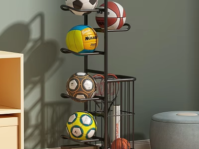 Multilayer Ball Storage Rack Holding Soccer Volleyball Basketball And Storage Basket 3d model