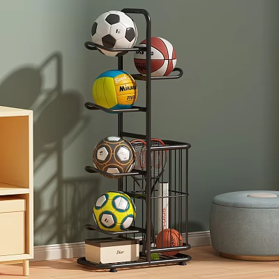 Multilayer Ball Storage Rack Holding Soccer Volleyball Basketball And Storage Basket 3d model