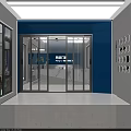 Modern Minimalist Building Entrance With White Walls Red Porch And Glass Doors