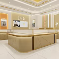 Luxurious Jewelry Store Interior With Gold Display Counters And Elegant Lighting