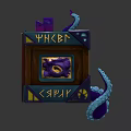 Fantasy Wooden Book Featuring Decorative Purple Elements Blue Tentacles Rune Inscriptions And Central Eye Design
