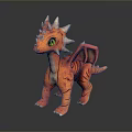 Fantasy Red Dragon With Green Eyes Spiked Head Textured Body Standing On Dark Surface