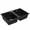 Black Double Bowl Kitchen Sink Made Of Durable Quartz Composite For Home Kitchen Use