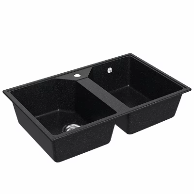 Black Double Bowl Kitchen Sink Made Of Durable Quartz Composite For Home Kitchen Use 3d model