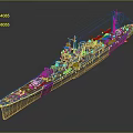 Detailed Naval Battleship Scale Model With Gray Orange Hull And Turrets