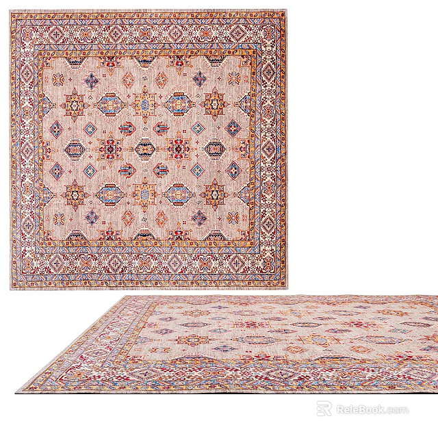 Square Area Rug With Intricate Traditional Patterns And Colorful Borders 3d model