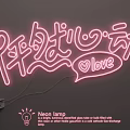 Stylish Neon Lamp Combination With Bright Red Pink Monochrome Sign For Wall Decor