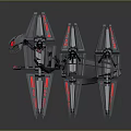3D Model Of Futuristic Sci Fi Aircraft With Multi Wing Black Red Design