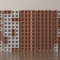 Modern Decorative Wall With Geometric Grid Pattern Using White And Brown Blocks 3d model