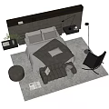 Modern Double Bed Interior Featuring Leather Headboard Nightstand Table Lamp Green Plant And Rug