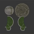Ornate Circular Stone Garden Architecture With Green Lawn And Decorative Patterns