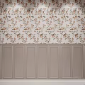 Floral Patterned Wallpaper With Purple Flowers And Light Green Paneled Wall Design
