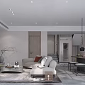 Modern Minimalist Living Room Interior Design With Cozy Sofa Wooden Coffee Table And Light Curtains