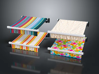Colorful Building Awnings With Diverse Patterns On White Metal Frames Design 3d model