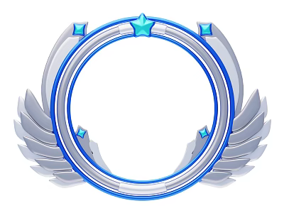 Elegant Circular Decorative Ornament Set With Blue Stars And Silver Wings 3d model