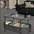 Oval Glass Top Coffee Table With Metal Frame Storage Basket For Snacks Drinks Book And Sofa