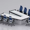Control Room Interior With Large Console And Blue Ergonomic Chairs 3d model