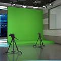 Modern Studio Setup With Green Screen Large Displays Tripods And Lighting 3d model