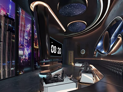 Modern KTV Interior Design With Starry Ceiling LED Screens And Bar Counter Seats 3d model