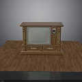 Vintage Wooden TV Stand With Classic Television And Drawers On Wooden Floor