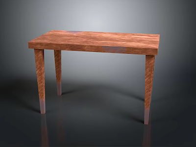Simple Wooden Table With Rectangular Tabletop And Slim Legs In Natural Wood Grain 3d model