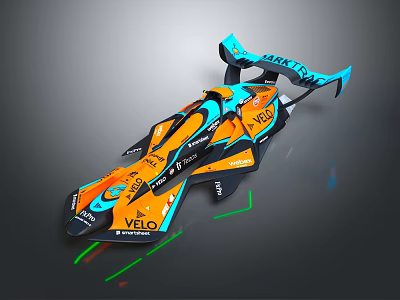Futuristic Orange And Blue Race Car With Aerodynamic Design And VELO ARK Logos 3d model
