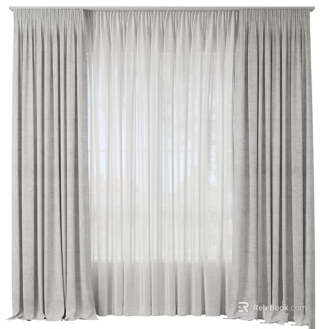 Elegant Modern Sheer Linen Curtains in Neutral Tone for Home Window Decor 3d model 
