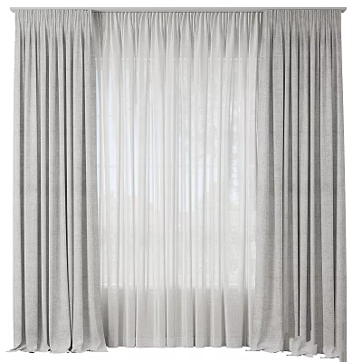 Elegant Modern Sheer Linen Curtains in Neutral Tone for Home Window Decor 3d model