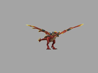Game And Movie Character Red Dragon With Yellow And Red Wings In Standing Pose 3d model