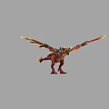 Game And Movie Character Red Dragon With Yellow And Red Wings In Standing Pose