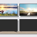 Multiple TVs Displaying Scenic Landscapes Wall Mounted And Shelf Placed